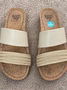 Reef Two-Band Slide Sandals in Beige and Natural